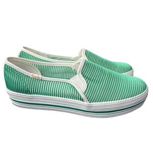 [6.5] Kate Spade x Keds Green Striped Slip-On Sneakers – Like New